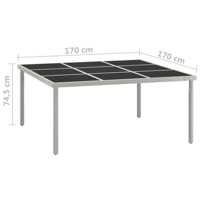 vidaXL Záhradný jedálenský stôl 170x170x74,5 cm sklo a oceľ