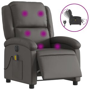 vidaXL Elektrick&eacute; mas&aacute;žne skl&aacute;pacie kreslo siv&eacute; prav&aacute; koža