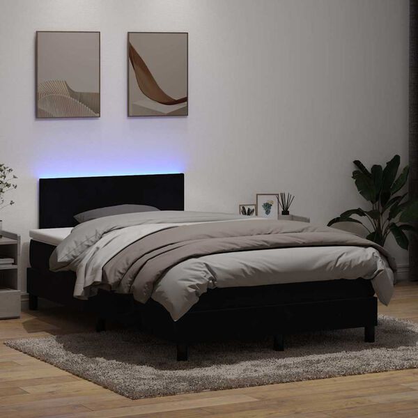 vidaXL Posteľn&yacute; r&aacute;m boxspring s matracom a LED čierny 120x210 cm zamat