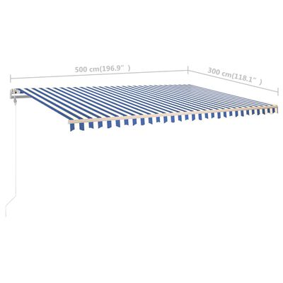 vidaXL Ručne zaťahovacia markíza so stĺpikmi 5x3 m modro-biela