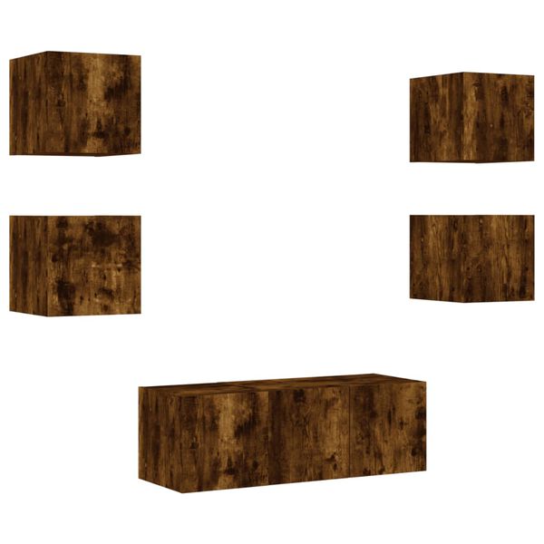 vidaXL 6-dielne TV n&aacute;stenn&eacute; skrinky s LED dymov&yacute; dub kompozitn&eacute; drevo