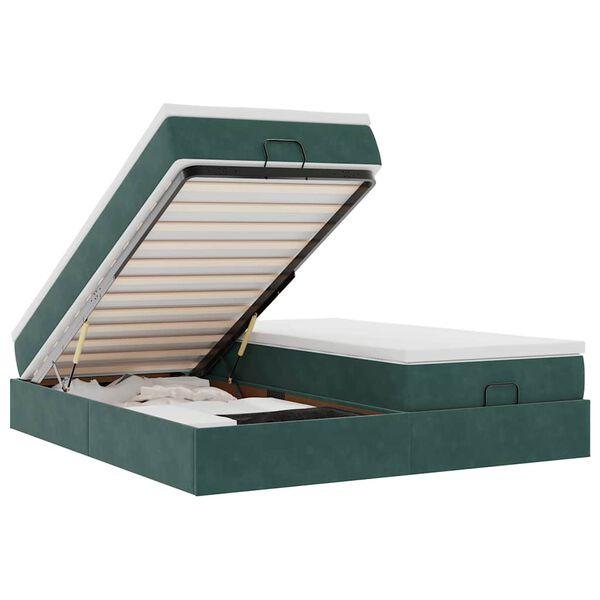 vidaXL Osmansk&yacute; r&aacute;m postele s matracmi tmavozelen&aacute; 200x200 cm zamat