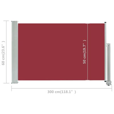 vidaXL Zaťahovacia bočná markíza na terasu červená 60x300 cm