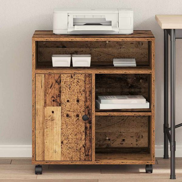 vidaXL Stojan na tlačiareň s &uacute;ložiskom Star&eacute; drevo 60 x 50 x 67 cm