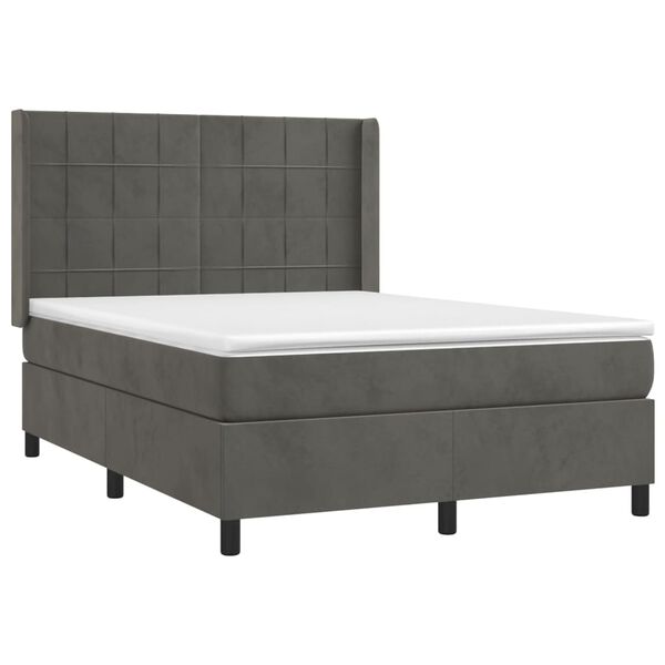 vidaXL Posteľn&yacute; r&aacute;m boxspring s matracom tmavosiv&yacute; 140x200 cm zamat