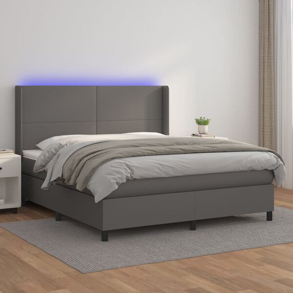 vidaXL Boxspring posteľ s matracom a LED siv&aacute; 160x200 cm umel&aacute; koža