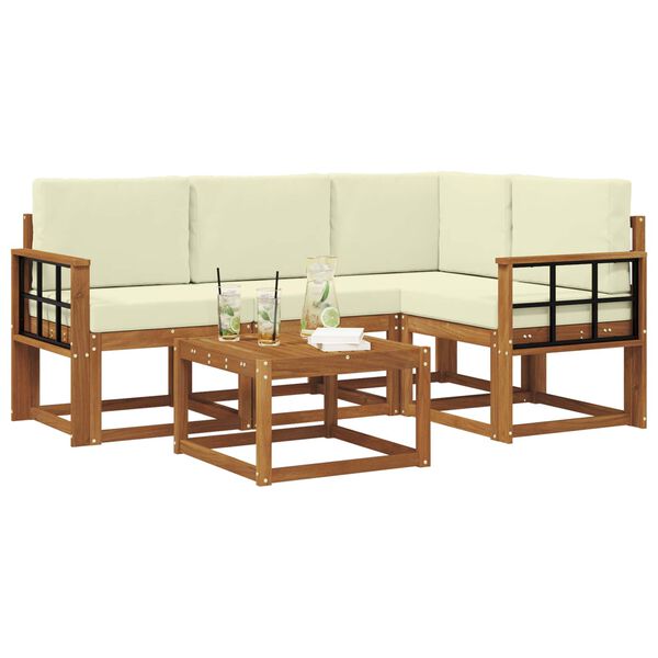 vidaXL Z&aacute;hradn&aacute; s&uacute;prava gaučov s vank&uacute;&scaron;om 5 pcs Pr&iacute;rodn&aacute; a kr&eacute;mov&aacute;