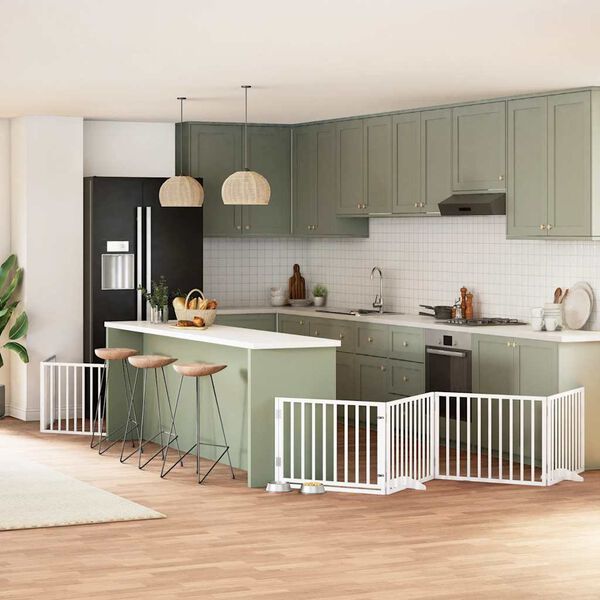 vidaXL Br&aacute;na pre psa s dvere sklad. 12pan. biela 960cm topoľov&eacute; drevo