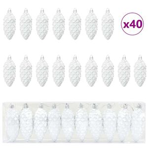 vidaXL Vianočn&aacute; guľa z ihličia 40 ks Biela 4 x 9 cm Plast