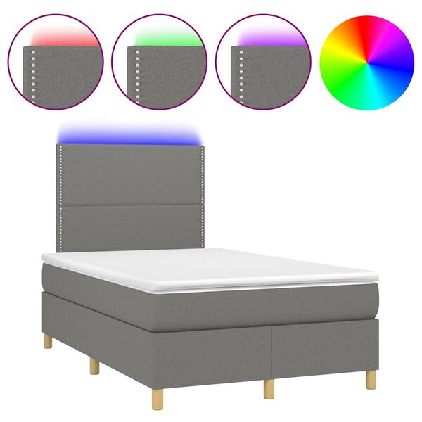 vidaXL Boxspring posteľ s matracom a LED, tmavosiv&aacute; 120x190 cm, l&aacute;tka