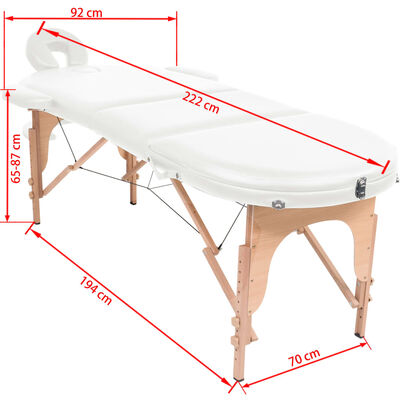 vidaXL Skladací masážny stôl, 4 cm hrubý, 2 podložky, oválny, biely
