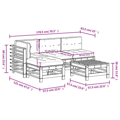 vidaXL 5-dielna záhradná sedacia súprava s podložkami, drevený masív