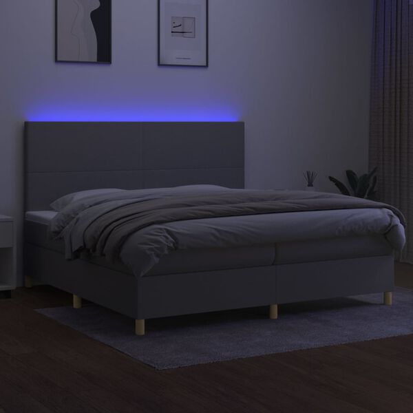 vidaXL Posteľ boxsping s matracom a LED bledosiv&aacute; 200x200 cm l&aacute;tka