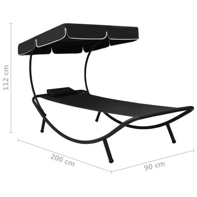 vidaXL Záhradná posteľ s baldachýnom a vankúšom čierna