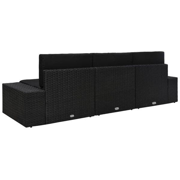 vidaXL Sektorov&aacute; pohovka čierna polyratanov&aacute; 3-miestna