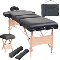 vidaXL Skladací masážny stôl, 3 zóny+stolička, 10 cm hrubá, čierna