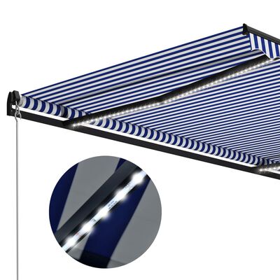 vidaXL Ručne zaťahovacia markíza s LED 450x300 cm modro-biela