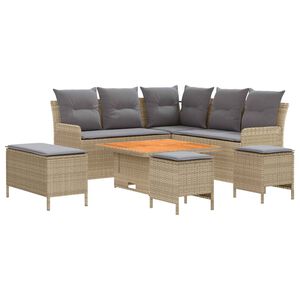 vidaXL Sady n&aacute;bytku s vank&uacute;&scaron;om 7 pcs Beige a svetlo &scaron;ed&aacute; PE ratan