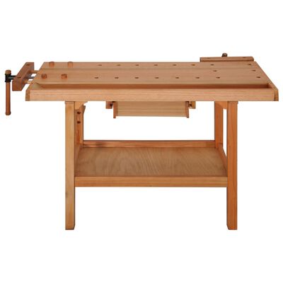 vidaXL Stolársky stôl so zásuvkou a 2 zverákmi, tvrdé drevo
