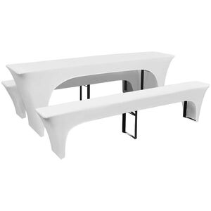3 biele elastick&eacute; poťahy na pivn&yacute; st&ocirc;l a lavice 220 x 50 x 80 cm
