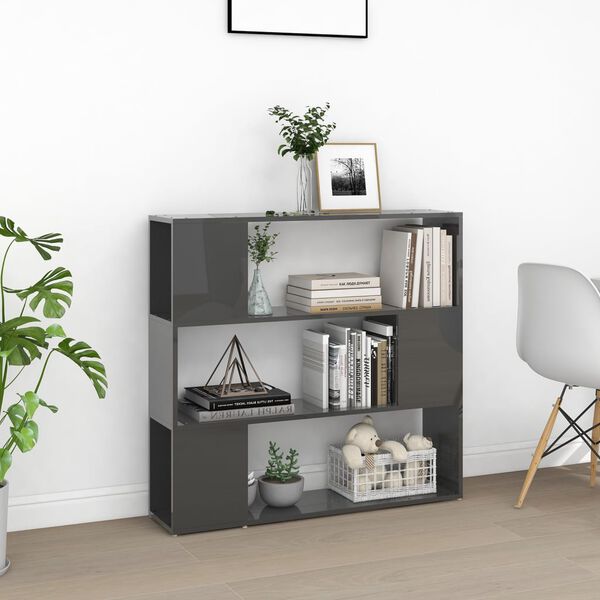 vidaXL Knižnica/deliaca stena leskl&aacute; siv&aacute; 100x24x94 cm