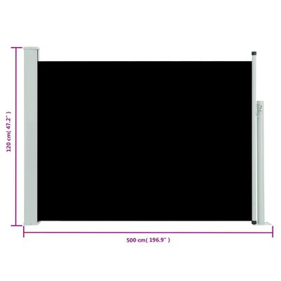 vidaXL Zaťahovacia bočná markíza na terasu 117x500 cm čierna