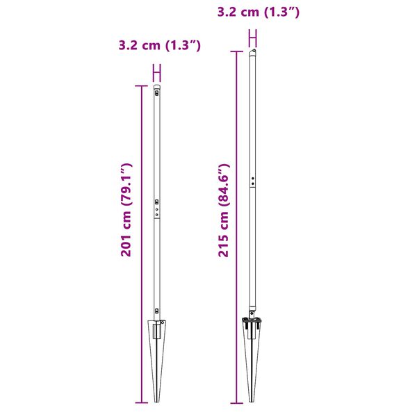vidaXL Stĺp na plot. Iný 52 pcs Sivá 3,2 x 3,2 x 170 cm Oceľ