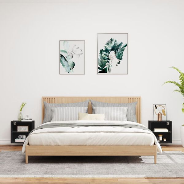 vidaXL Nočn&eacute; stol&iacute;ky s LED svetlami n&aacute;stenn&eacute; 2 ks čierne