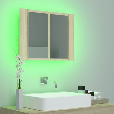 vidaXL LED kúpeľňová zrkadlová skrinka dub sonoma 60x12x45 cm akryl