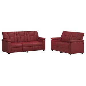 vidaXL Sada pohoviek 2 pcs V&iacute;no červen&eacute; Umel&aacute; koža