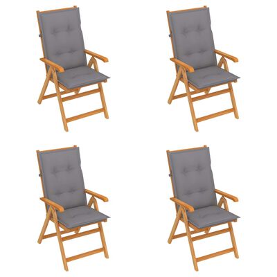 vidaXL Záhradné stoličky 4 ks so sivými podložkami tíkový masív