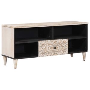 vidaXL TV skrinka Biela 100 x 33,5 x 46 cm Mas&iacute;vne mango drevo