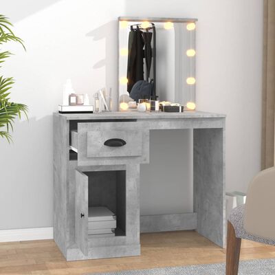 vidaXL Toaletný stolík s LED betónový sivý 90x50x132,5 cm sprac. drevo