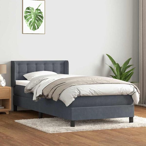 vidaXL Posteľn&yacute; r&aacute;m boxspring s matracom tmavosiv&yacute; 90x220 cm zamat