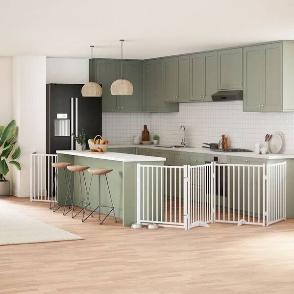 vidaXL Br&aacute;na pre psa s dvere sklad. 10pan. biela 800cm topoľov&eacute; drevo