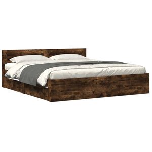 vidaXL Posteľn&yacute; r&aacute;m s čelom dymov&yacute; dub 200x200 cm kompozitn&eacute; drevo