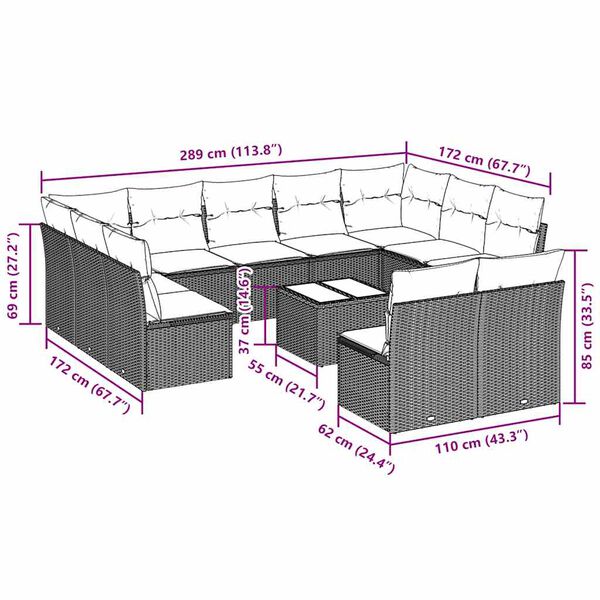 vidaXL 12-dielna z&aacute;hradn&aacute; s&uacute;prava pohoviek s vank&uacute;&scaron;mi polyratan
