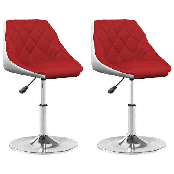 vidaXL Otočn&eacute; jed&aacute;lensk&eacute; stoličky 2 ks v&iacute;novo-červen&eacute; a biele umel&aacute; koža