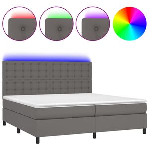 vidaXL Boxspring posteľ s matracom a LED siv&aacute; 200x200 cm umel&aacute; koža