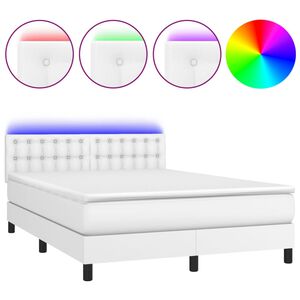 vidaXL Boxspring posteľ s matracom a LED biela 140x190 cm umel&aacute; koža