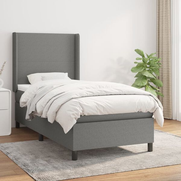 vidaXL Boxspring posteľ s matracom tmavosiv&aacute; 90x200 cm l&aacute;tka