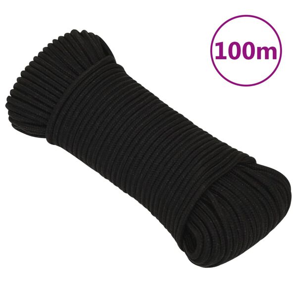 vidaXL Pracovné lano čierne 3 mm 100 m polyester