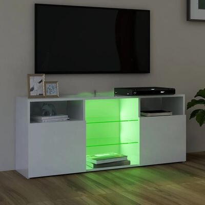 vidaXL TV skrinka s LED svetlami lesklá biela 120x30x50 cm