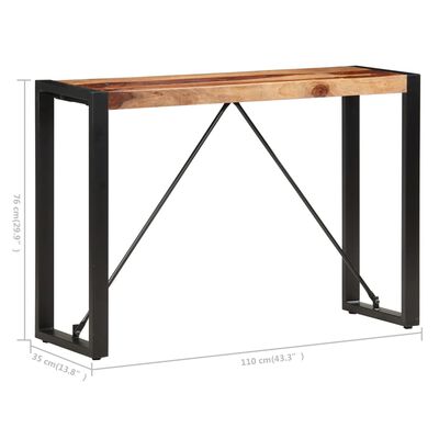 vidaXL Konzolový stolík 110x35x76 cm sheshamový masív
