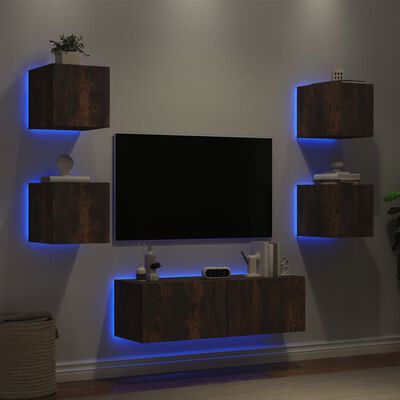 vidaXL 5-dielne TV nástenné skrinky s LED svetlami dymový dub