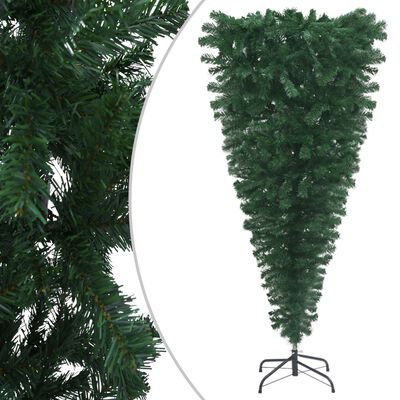 vidaXL Prevrátený osvetlený umelý vianočný stromček s guľami 210 cm