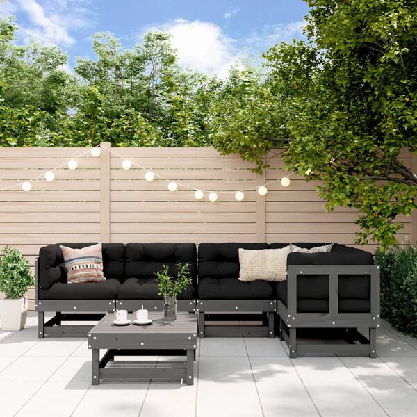 vidaXL 6-dielna záhradná sedacia súprava sivá borovicový masív