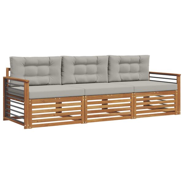 vidaXL Z&aacute;hradn&aacute; s&uacute;prava gaučov s vank&uacute;&scaron;om 3 pcs Pr&iacute;rodn&aacute; a svetlosiv&aacute;