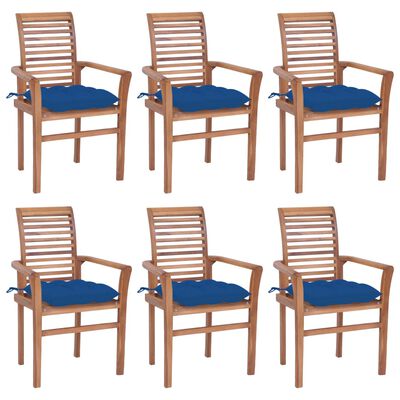 vidaXL Jedálenské stoličky 6 ks modré sedáky tíkový masív