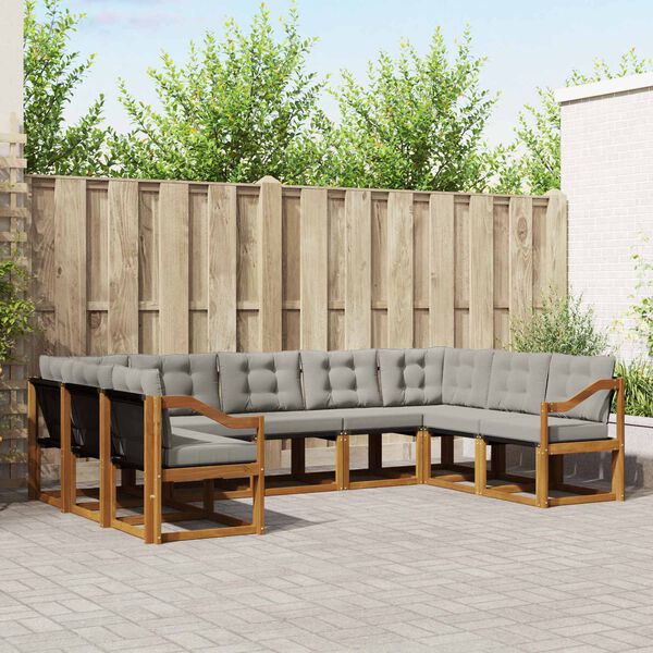 vidaXL Z&aacute;hradn&aacute; s&uacute;prava gaučov s vank&uacute;&scaron;om 9 pcs Pr&iacute;rodn&aacute; a svetlosiv&aacute;